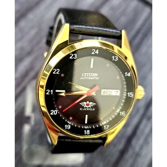 Citizen Other - Rare Vintage Citizen Automatic Black Pattern 12-24hr Dial Watch 8200-4 Serviced